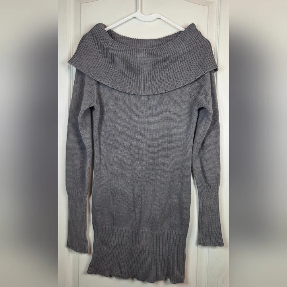 VTG Y2K Guess Charcoal Cowl Neck Sweater Dress Size Med. - Picture 2 of 11